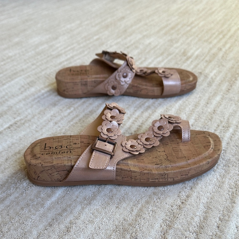 Like New B.O.C. Lyra Slide Sandals Rose Gold Metallic Cork Wedge Heel Size 7 - Picture 5 of 17